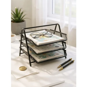 Siyah 3 Katlı Metal Tel Evrak Rafı ND-1005