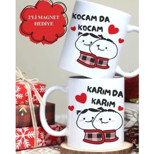 Sevgili Hediyesi Ikili Eşli Çift Yön Baskılı Kupa Bardak Kocam Da Kocam Karım Da Karım