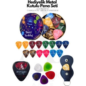 Hediyelik Pena Seti | Metal Kutu | 14 Renkli Pena • 5 Damla Pena • Pena Şarjörü & Taşıma Çantası