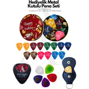 Hediyelik Pena Seti | Metal Kutu | 14 Renkli Pena • 5 Damla Pena • Pena Şarjörü & Taşıma Çantası