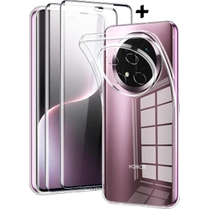 Honor Magic 7 Lite Kılıf Kamera Çıkıntılı Korumalı Yumuşak Şeffaf Silikon + Ekran Koruyucu Cam Set