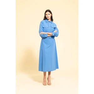 Trend Çan Etekli Gömlek Takım Mavi