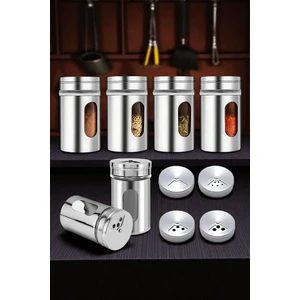 Cam+Çelik Tuzluk Biberlik Karabiberlik 3 Farklı Delikli 5 Li Set 721945