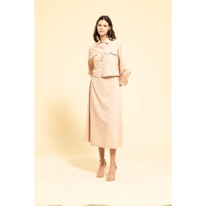Trend Çan Etekli Gömlek Takım Bej