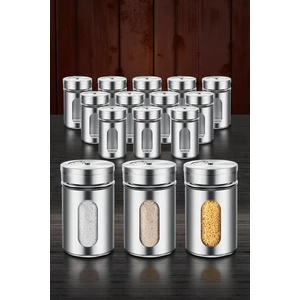 Cam+Çelik Tuzluk Biberlik Karabiberlik 3 Farklı Delikli 12 Li Set 721946