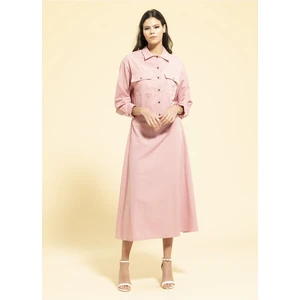 Trend Çan Etekli Gömlek Takım Pembe