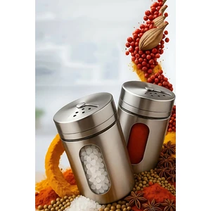 Cam+Çelik Tuzluk Biberlik Karabiberlik 3 Farklı Delikli 2 Li Set 721944