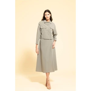 Trend Çan Etekli Gömlek Takım Gri