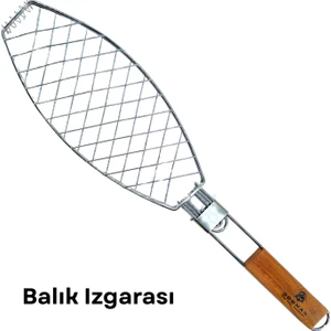 Paslanmaz Çelik Balık Izgara Teli Ahşap Saplı 30X13 cm Izgara Alanı - 318G