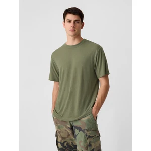 Erkek Haki Keten Karışımlı T-Shirt