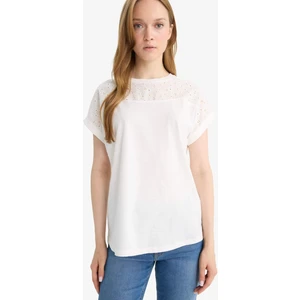 Bisiklet Yaka Flamlı Pamuk Kısa Kollu Tişört E9898AX25AU