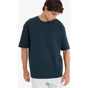 Oversize Geniş Kalıp Bisiklet Yaka Ağır Kumaş Basic Düz Kısa Kollu Tişört E9798AX25AU