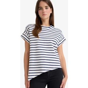 Asimetrik Bisiklet Yaka Çizgili Kısa Kollu Tişört F8175AX25AU