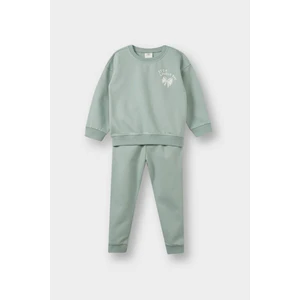 Kız Bebek 2'li Takım İçi Yumuşak Tüylü Baskılı Sweatshirt Eşofman Altı E8995A525AU