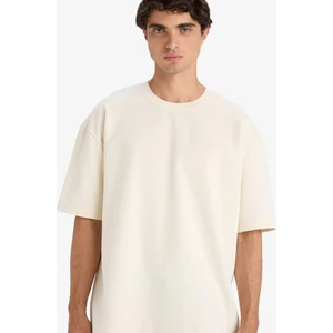 Oversize Geniş Kalıp Bisiklet Yaka Ağır Kumaş Basic Düz Kısa Kollu Tişört E9798AX25AU