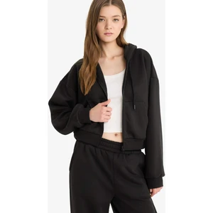 Cropped Fit Kapüşonlu Kalın Fermuarlı Sweatshirt Z7069AZ25WN