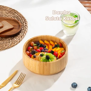 2074 Küçük Boy Doğal Bambu Salata Kasesi 18CM
