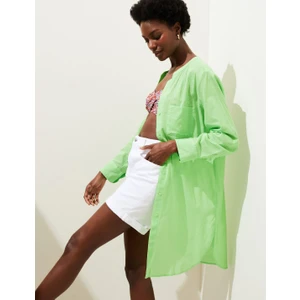 Marks & Spencer Saf Pamuklu Uzun Kollu Plaj Elbisesi