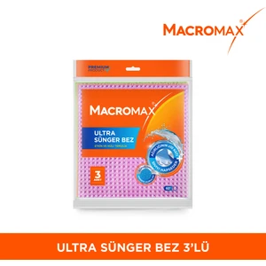 Ultra Sünger Bez 3'lü Paket, Ağırlığının 10 Katı Su Emen Yüksek Performanslı Mutfak Bezi
