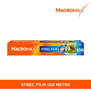 Streç Film 100 Metre, Büyük Ekonomik Boy, PVC İçermez, Gıdaları Taze Tutan Streç Film