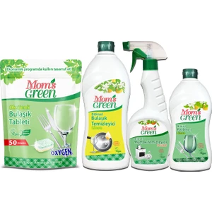Mom's Green 4'lü Set Ekolojik Bulaşık Tableti , Parlatıcı, Mutfak Temizleyici Sprey, Elde Bulaşık Deterjanı Limon