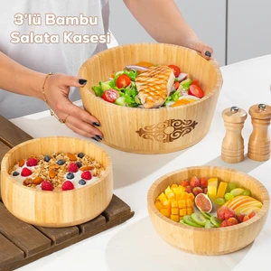 3lü Doğal Bambu Salata Kasesi Seti