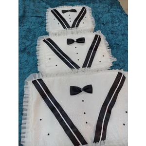 3'lü Damat Fiyonk Figürlü Çeyizlik Saten Bohça Nişan Gelin Damat Hurç Seti