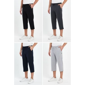 Erkek 4'lü Yanları Cepli Bermuda Diz Altı Kapri Beli Ayarlanabilir Lastikli Uzun Şort