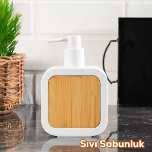 3148 Banyo ve Mutfak Sıvı Sabunluk 400ML Beyaz-Ahşap