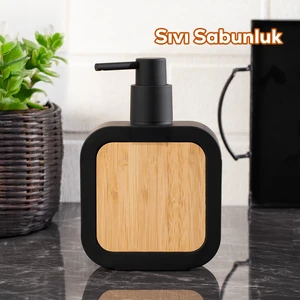 3147 Banyo ve Mutfak Sıvı Sabunluk 400ML Siyah-Ahşap