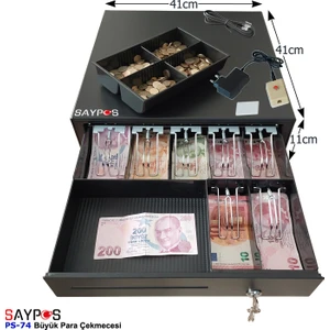 7 Banknot Gözlü Kolay Açma Buton ve Adaptörlü, Anahtardan Açılır Para Çekmecesi 41X41X11CM