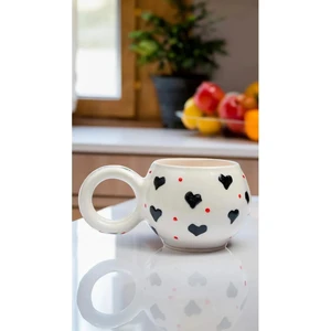 El Yapımı Seramik Kalpli Ece Kupa, Seramik Fincan, Double Türk Kahvesi, Nescafe Fincanı,hediye