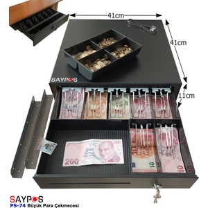 7 Banknot Gözlü Masa Altı Montaj Askılı, Pos Bağlantılı, Anahtardan Açılır Para Çekmecesi 41X41X11CM
