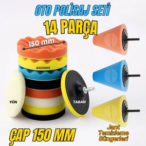 Pasta Cila 150 mm Polisaj Süngeri Seti 14 Parça Jant Parlatma Pedi Matkap Uyumlu Oto Wax Büyük Boy