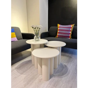 Kupp Design Linen Mantar Yan Sehpa 3'lü Set Krem