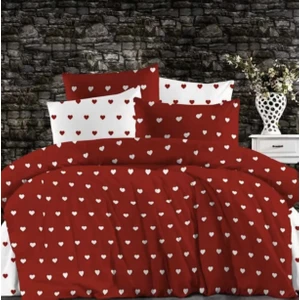 Asil Home Pamuklu Ranforce Kumaş Çift Kişilik kırmızı Kalpli Desen Nevresim Tam Takım