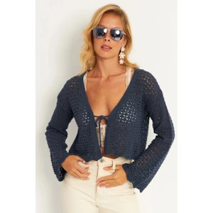 Kadın Indigo Ajurlu Triko Hırka YV248