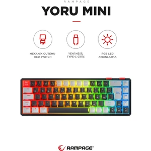 Yoru Mini Siyah/gri Type-C Bağlantılı Outemu Red Swich Q Mekanik Gaming Oyuncu Klavye Rgb