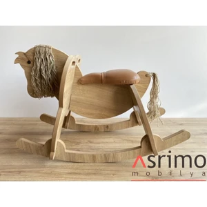 Asrimo Mobilya Ahşap Sallanan At Deri Oturaklı Eğitici Oyuncak +3 Yaş İçin Güvenli Tasarım