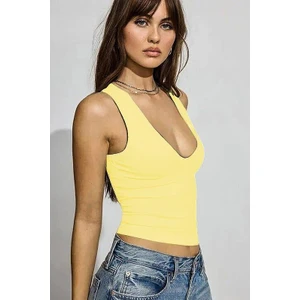 Sarı Derin V Yaka %100 Pamuklu Basic Kadın Atlet MG2405