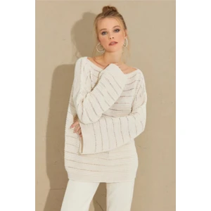 Kadın Ekru Ispanyol Kol Ajurlu Triko Uzun Bluz SMT199