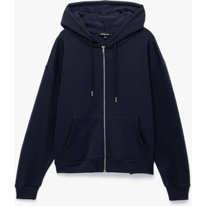 Fermuarlı Kapüşonlu Kanguru Cepli Uzun Kollu Şardonlu Oversize Spor Sweatshirt