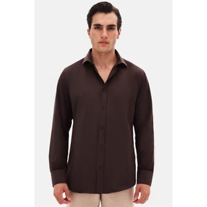 Ds Damat Slim Fit Acı Kahve Klasik Kravatlık Uzun Kol Kolay Ütülenebilir Gömlek 2HF02ORT5185