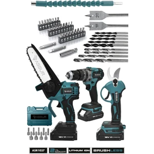 Profesyonel 18V Çift Akülü Budama Makası Matkap Budama Testeresi 3'lü Set