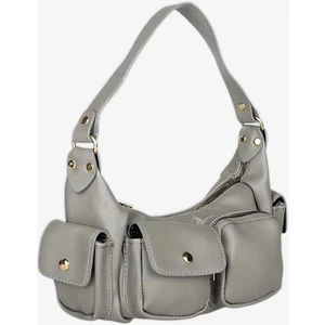 Gri Astarlı Çok Cepli Gri Baget Model Deri Kadın Omuz Çanta