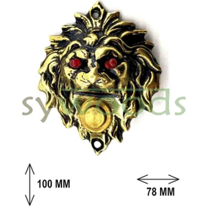 Pirinç döküm aslan dekoratif motifli kapı zili cilalı sarı