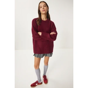 Yumuşak Dokulu Oversize Triko Kazak LPF0063 Bordo