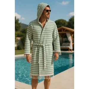Kapüşonlu Pamuk Dokuma Unisex Bornoz Peştemal