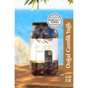 Doğal Gemlik Çeşidi Yağlı Siyah Zeytin 650 gr Cam Kavanoz