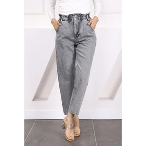 Gri Bel Lastikli Mom Jeans Pantolon
